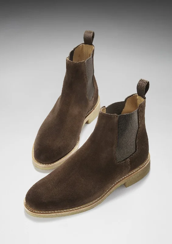 Brown Suede Chelsea Boots, Crepe Rubber Welted Sole