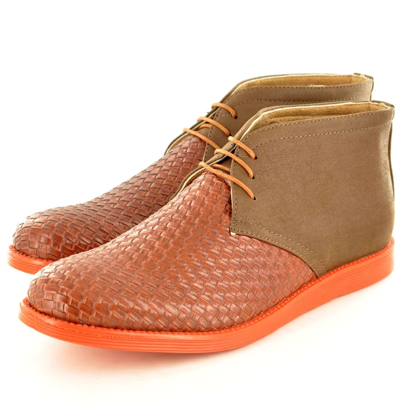 CASUAL LACE UP BOOTS IN BROWN WITH ORANGE CONTRAST