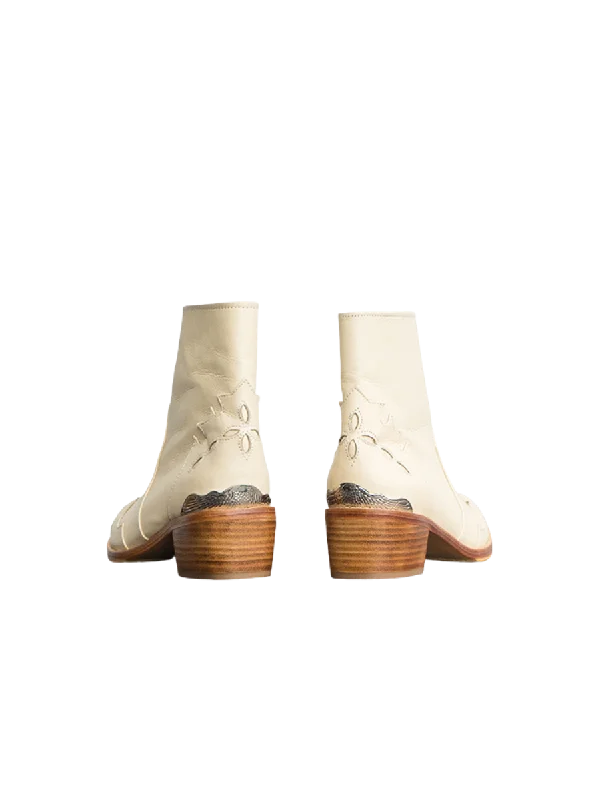 CANGGU Western Leather Boots - Cream