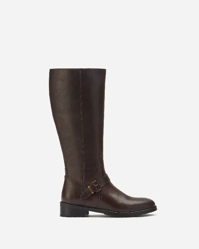 Charlotte Knee High Boots in Dark Brown Leather