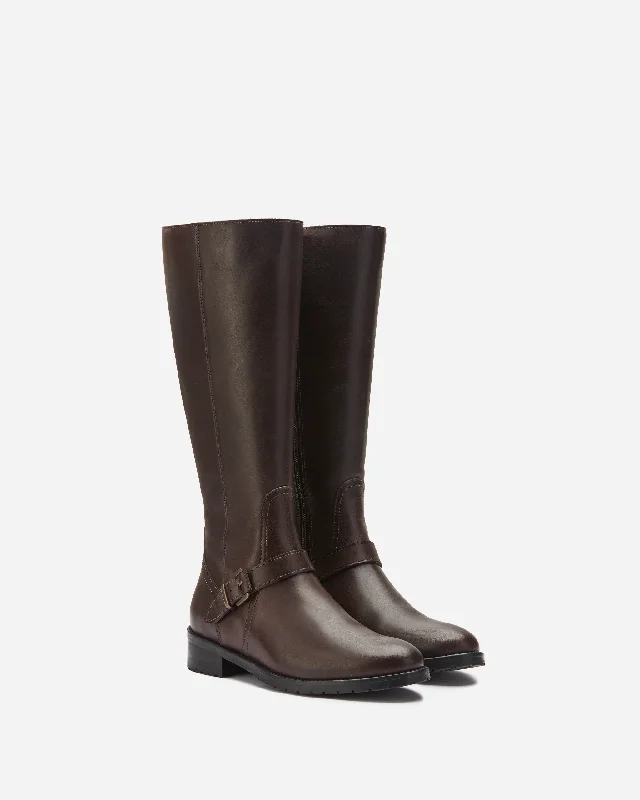 Charlotte Knee High Boots in Dark Brown Leather