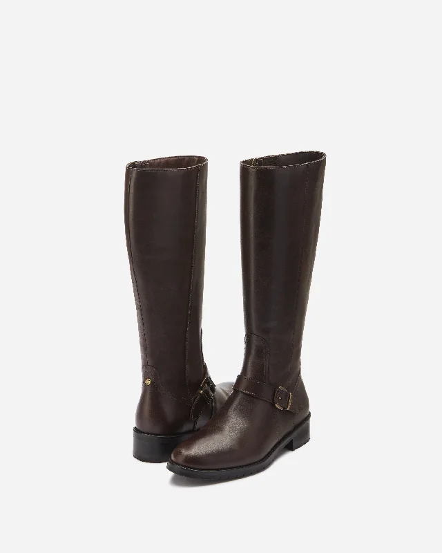 Charlotte Knee High Boots in Dark Brown Leather