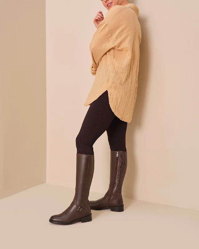 Charlotte Knee High Boots in Dark Brown Leather