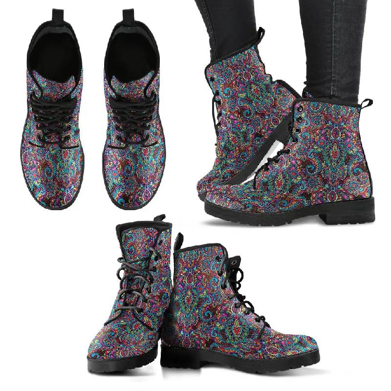 Paisley Pattern Vegan's Leather Combat Boots