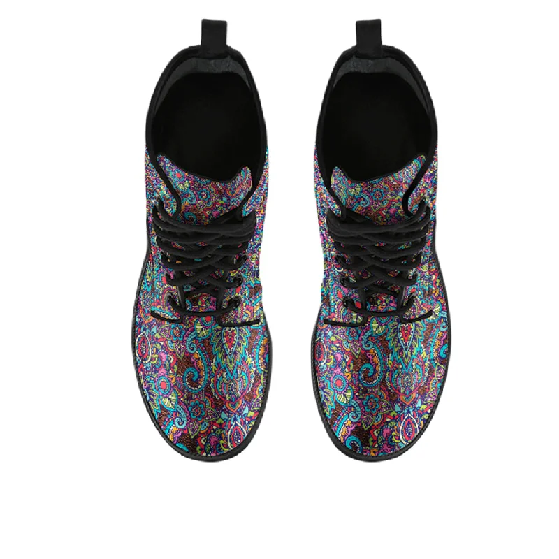 Paisley Pattern Vegan's Leather Combat Boots