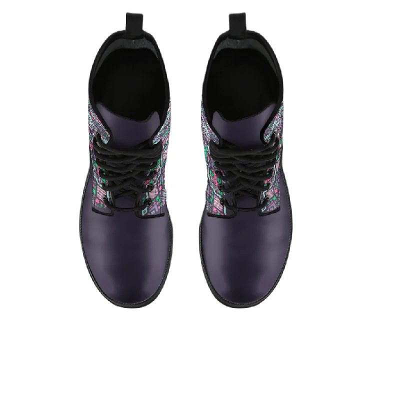 Plum Colored Tribal Handcrafted Vegan Leather Combat Boots