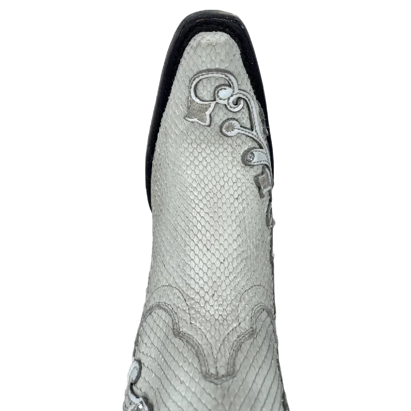 Corral® Ladies ""Anna"" White Python Overlay & Embroidery Wedding Boots A4357