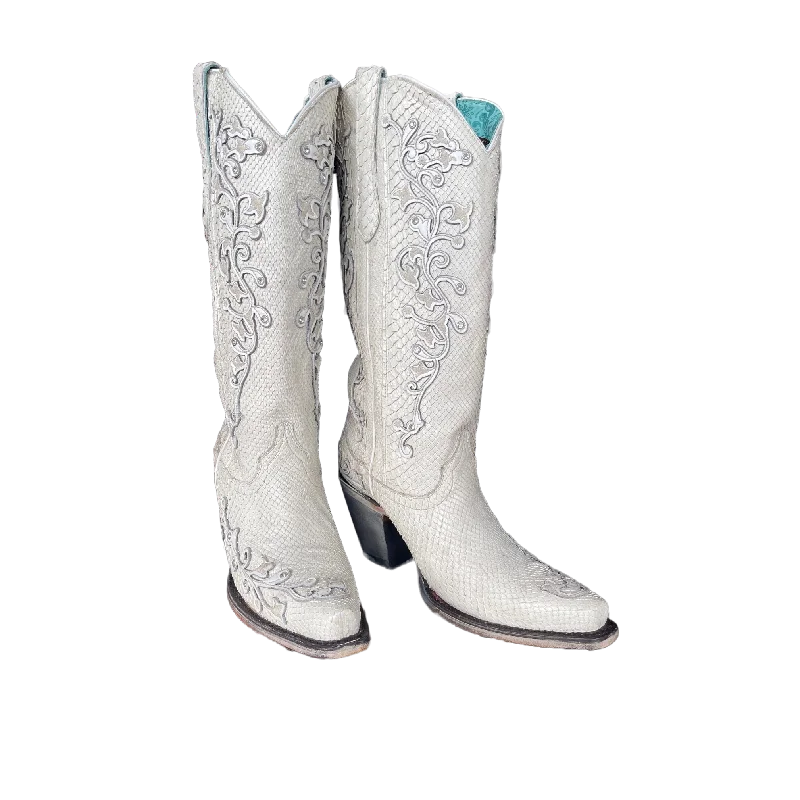 Corral® Ladies ""Anna"" White Python Overlay & Embroidery Wedding Boots A4357