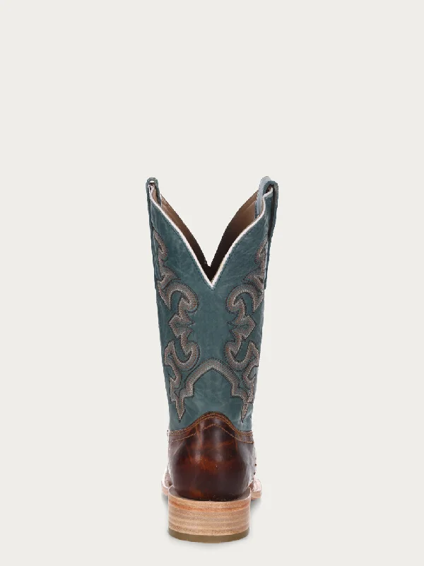 Corral Men's Blue & Honey Embroidered Wide Square Toe Cowboy Boots