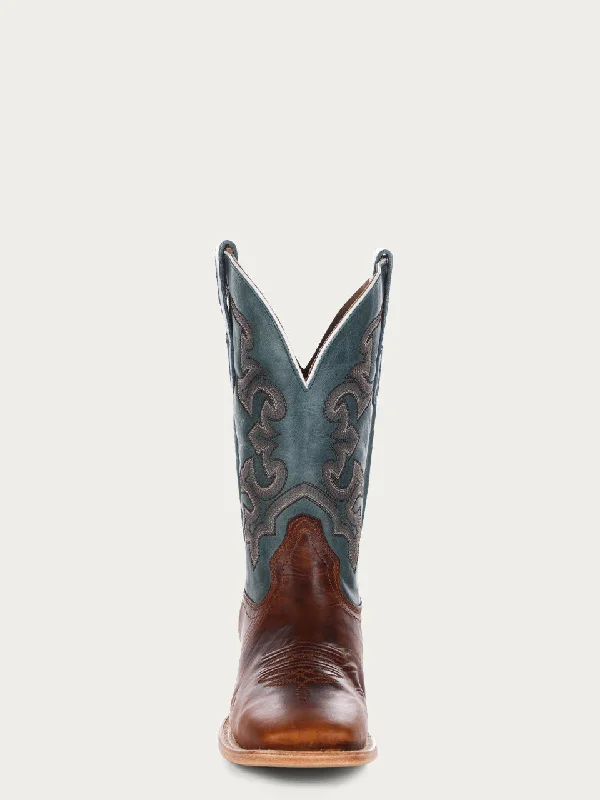 Corral Men's Blue & Honey Embroidered Wide Square Toe Cowboy Boots