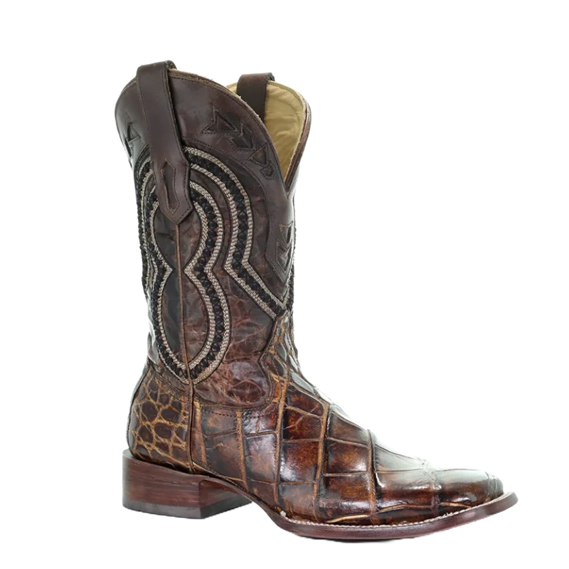 Corral Men's Brown Alligator Wide Square Toe Western Boots A3083