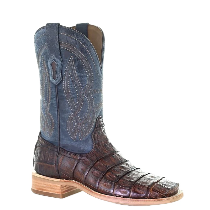 Corral Men's Caiman Embroidered Brown & Blue Western Boots A4057