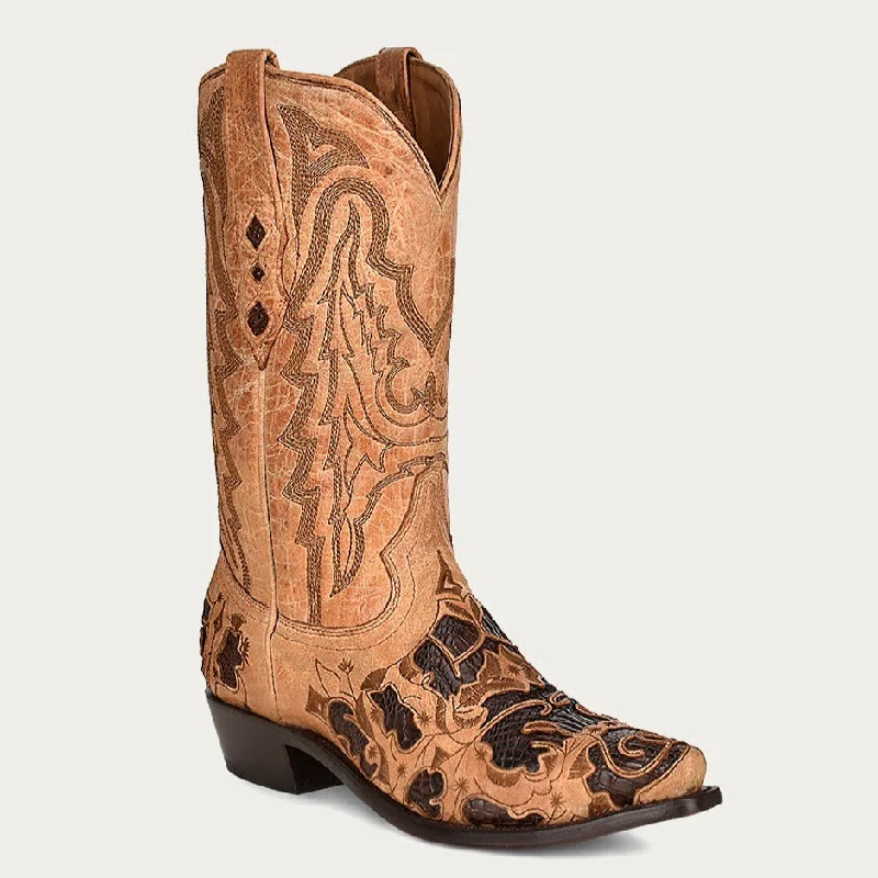 Corral Men's Chocolate Alligator Inlay Embroidered Snip Toe Cowboy Boots