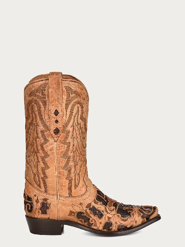 Corral Men's Chocolate Alligator Inlay Embroidered Snip Toe Cowboy Boots