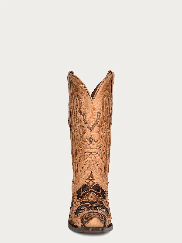 Corral Men's Chocolate Alligator Inlay Embroidered Snip Toe Cowboy Boots