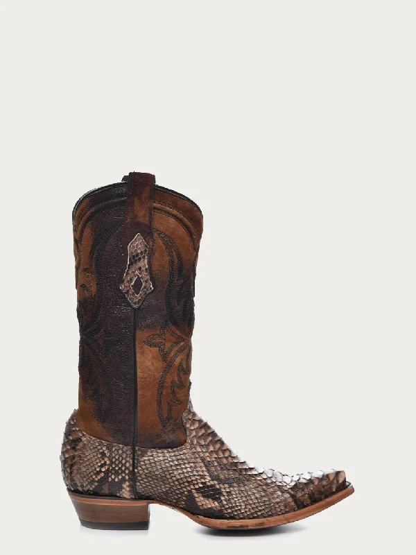 Corral Men's Embroidered Lamb Shaft Python Snip Toe Cowboy Boots