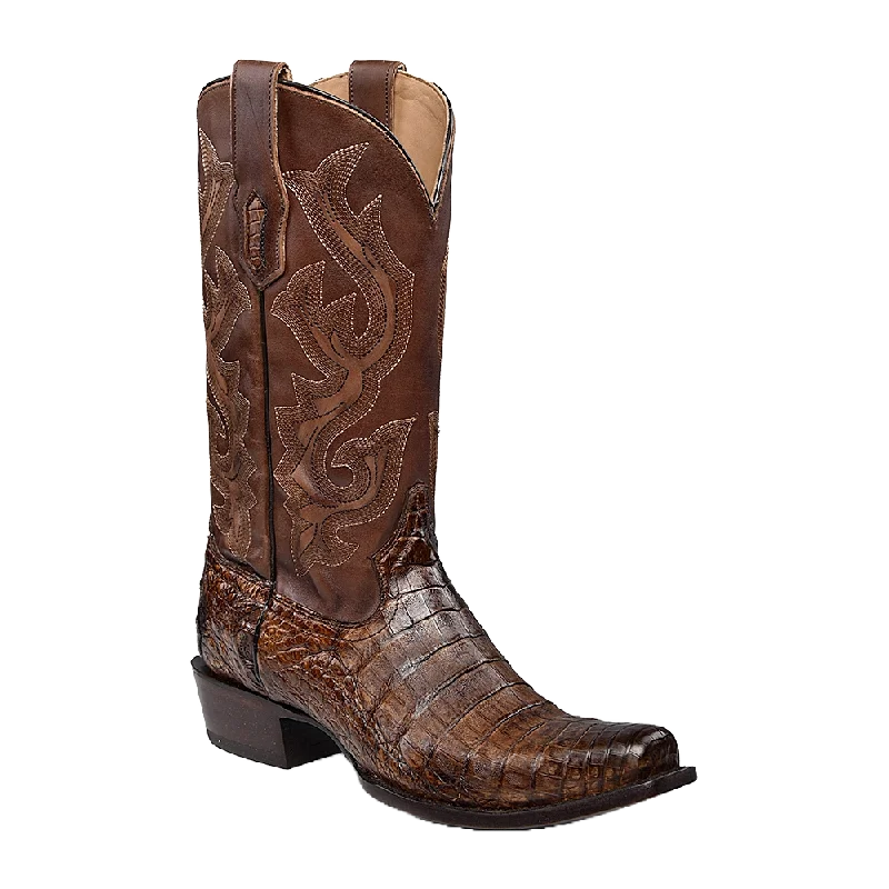 Corral Mens Honey Brown Caiman Embroidery Narrow Square Toe A4552