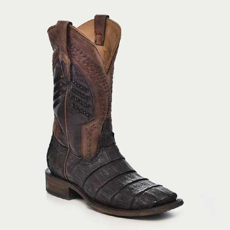 Corral Men's Oil Brown Embroidered Wide Square Toe Cowboy Boots