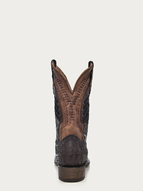 Corral Men's Oil Brown Embroidered Wide Square Toe Cowboy Boots