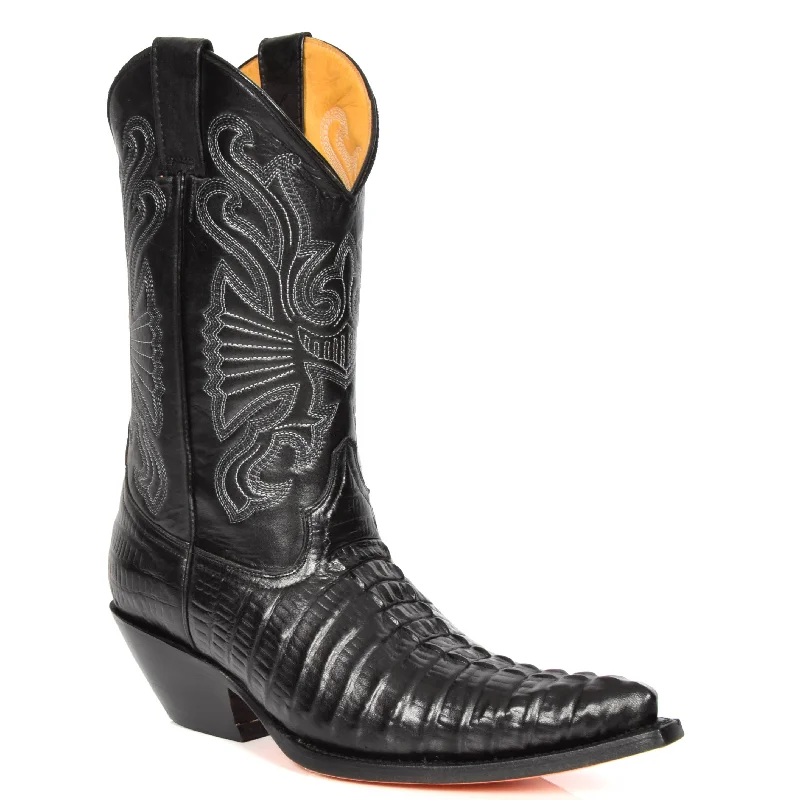 Mens Croc Printed Cowboy Leather Boots 02CA-HI Black