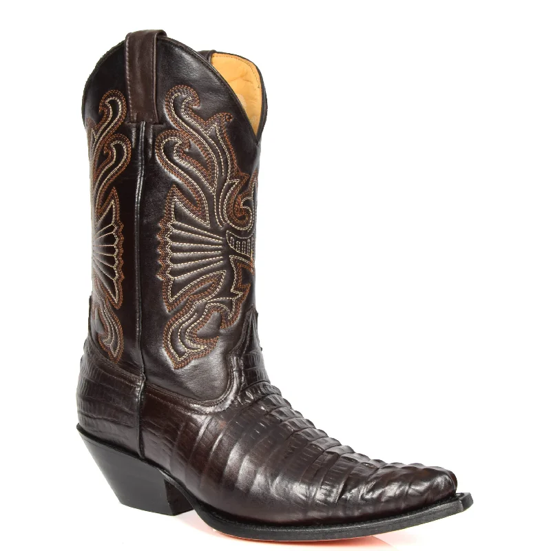 Mens Croc Printed Cowboy Leather Boots 02CA-HI Brown