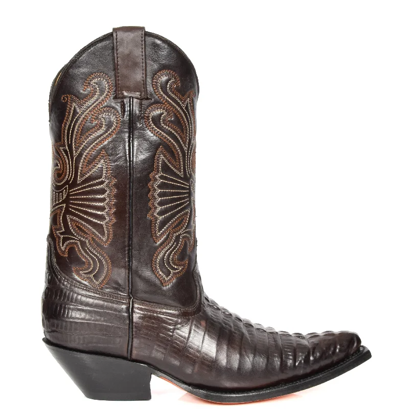 Mens Croc Printed Cowboy Leather Boots 02CA-HI Brown