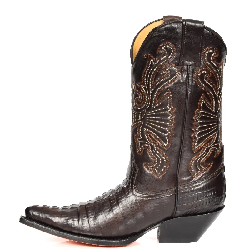 Mens Croc Printed Cowboy Leather Boots 02CA-HI Brown