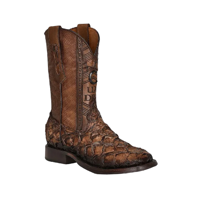 Cuadra Men's Honey Fish Pirarucu Laser & Woven Square Toe Boot