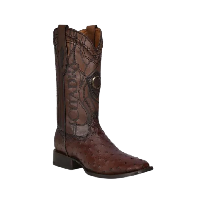 Cuadra Men's Brown Ostrich Laser & Embroidery Square Toe Boot