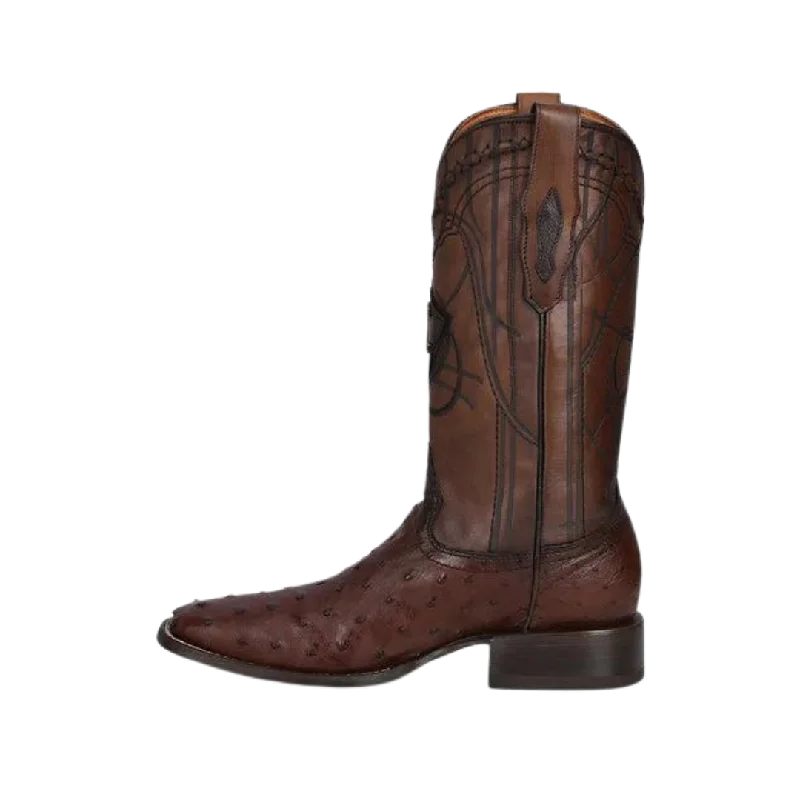 Cuadra Men's Brown Ostrich Laser & Embroidery Square Toe Boot