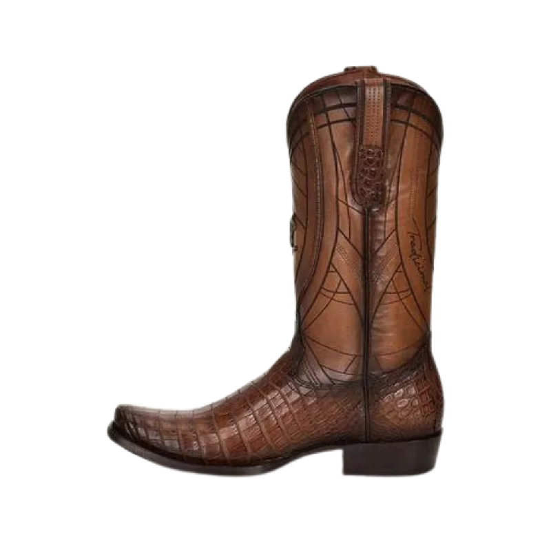 Cuadra Men's Brown Caiman Laser & Embroidery Square Toe Boot