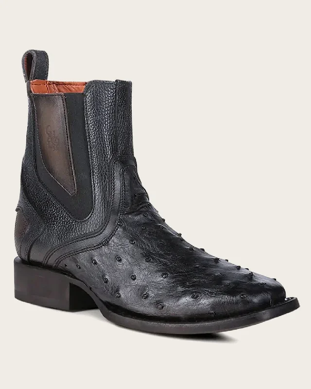 Black exotic leather urban boots