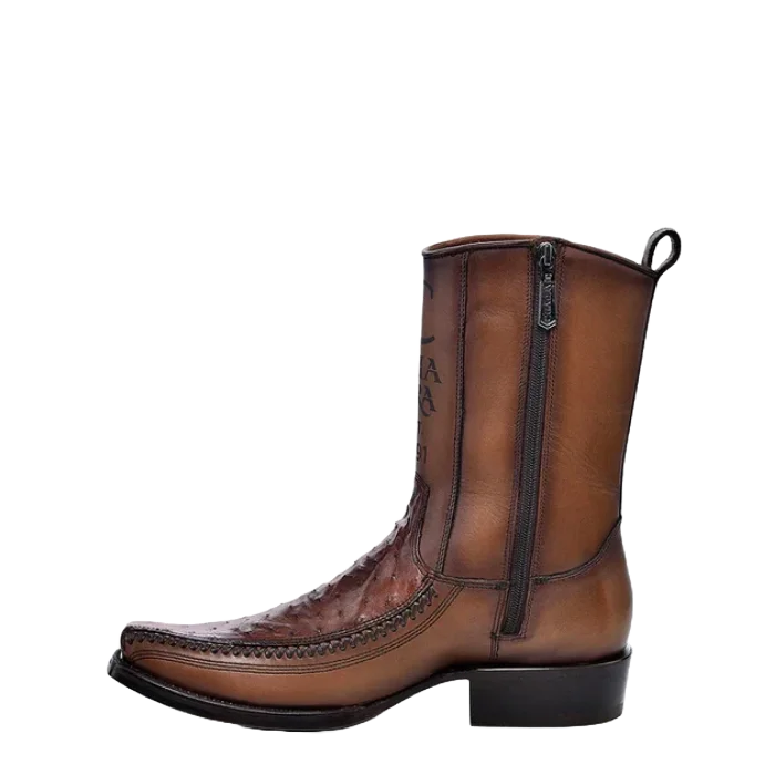 Cuadra Men's Ostrich Leather Moroni Chestnut Brown Western Boot CU804