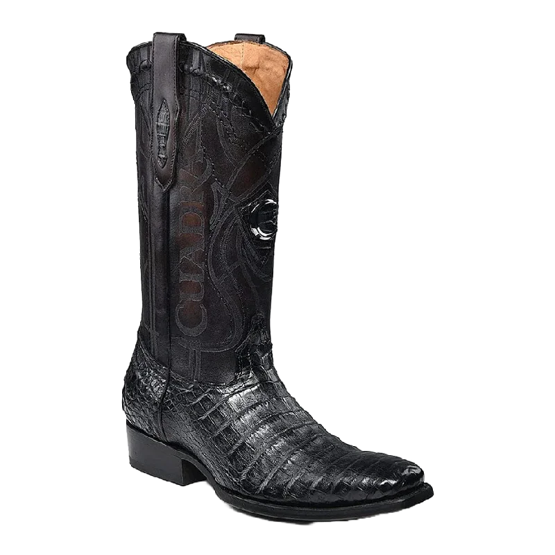 Cuadra Men's Plunge Caiman Laser Pointed Toe Black Boots CU846