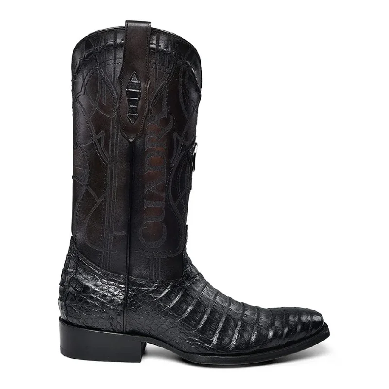 Cuadra Men's Plunge Caiman Laser Pointed Toe Black Boots CU846