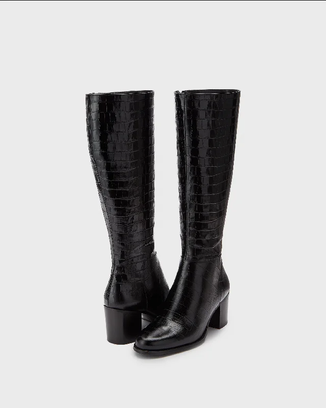 Dalia Petite Knee High Boots in Black Croc