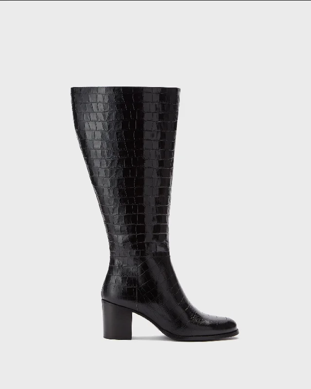 Dalia Petite Knee High Boots in Black Croc