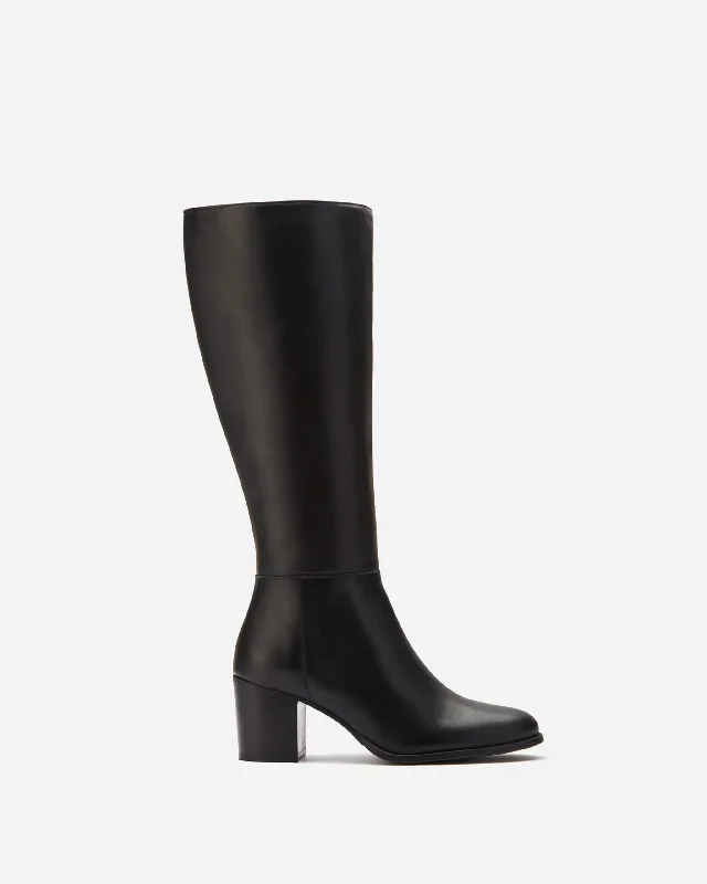 Dalia Petite Knee High Boots in Black Leather