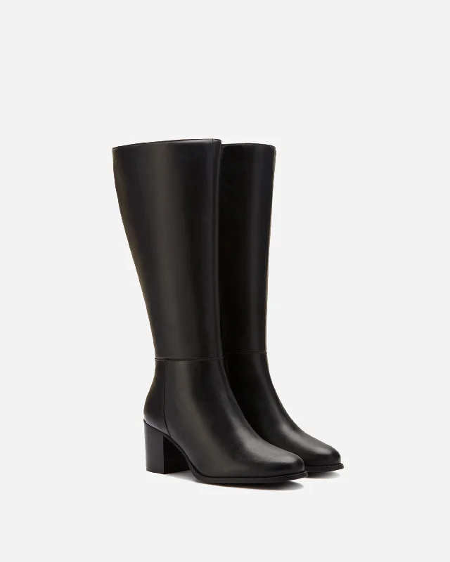 Dalia Petite Knee High Boots in Black Leather