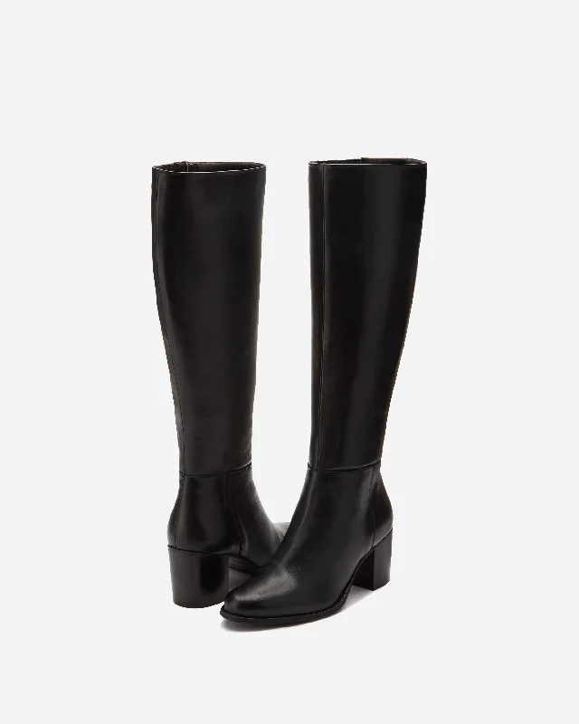 Dalia Petite Knee High Boots in Black Leather