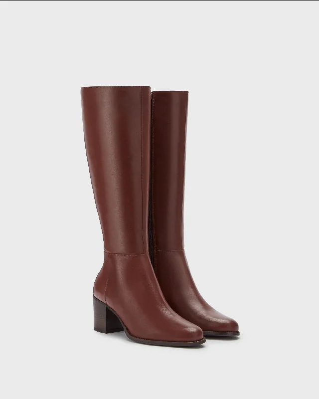 Dalia Petite Knee High Boots in Brown Leather