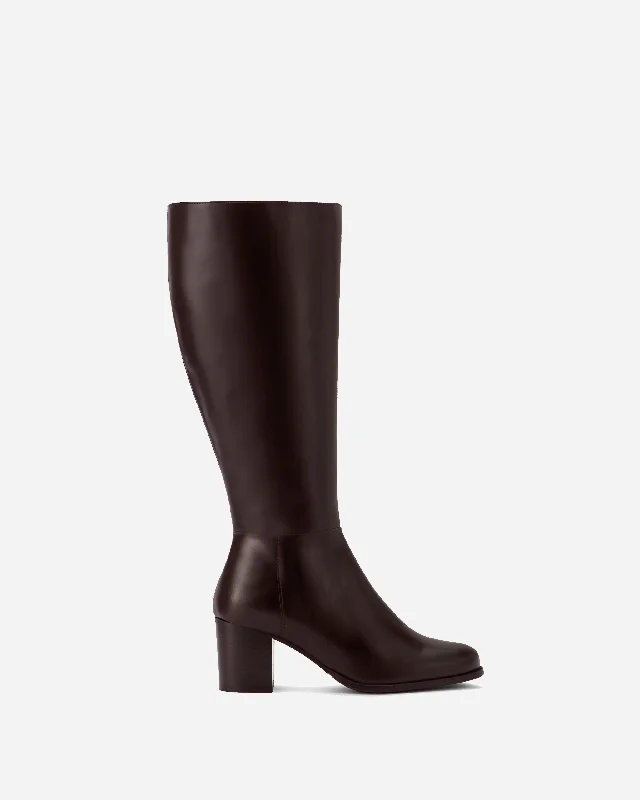 Dalia Petite Knee High Boots in Brown Leather