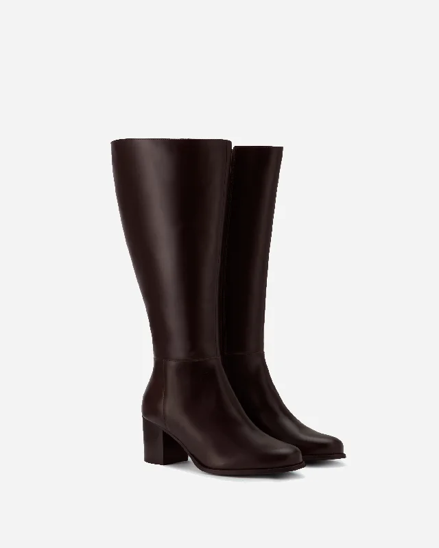 Dalia Petite Knee High Boots in Brown Leather