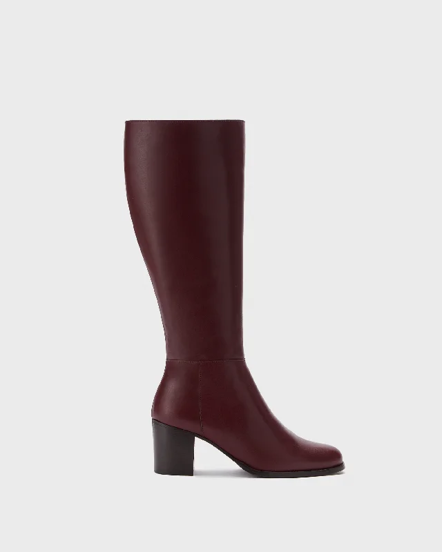 Dalia Standard Knee High Boots in Burgundy Leather