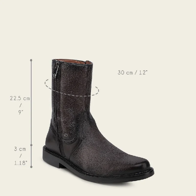 Dark brown deer leather boots with both side zipper