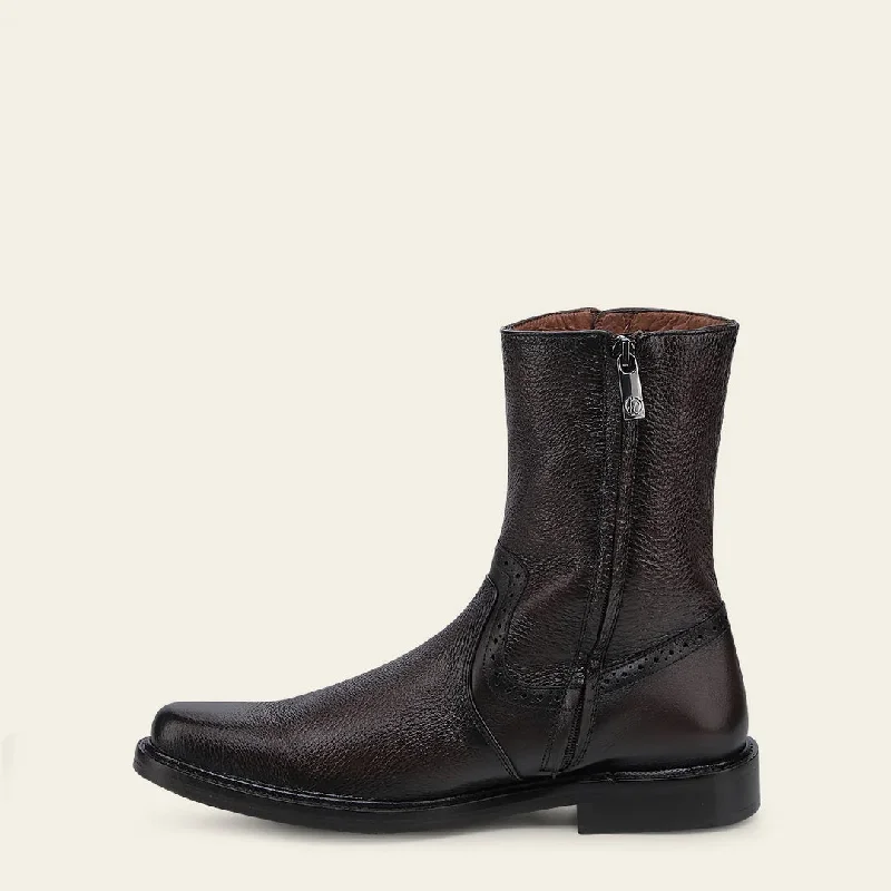 Dark brown deer leather boots with both side zipper