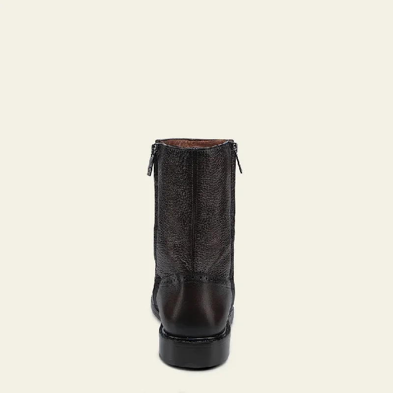 Dark brown deer leather boots with both side zipper