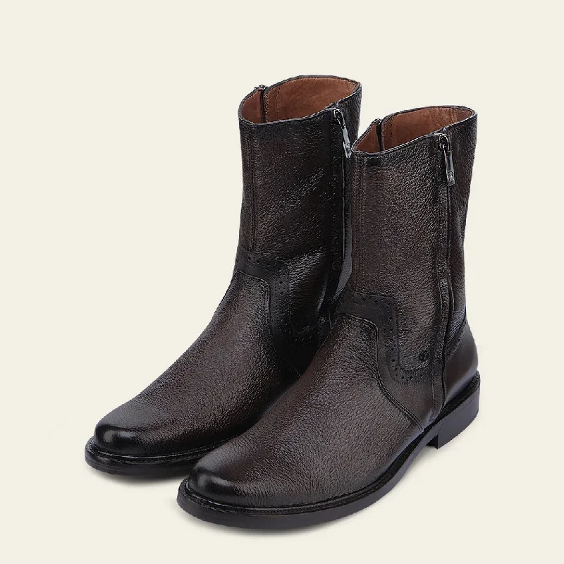 Dark brown deer leather boots with both side zipper