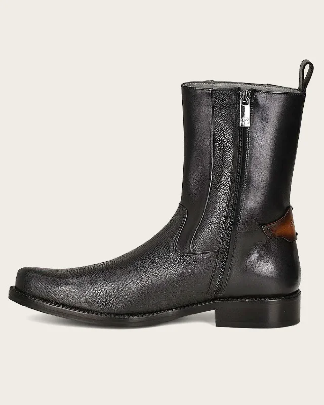 Dress boot hand-painted black deer leather