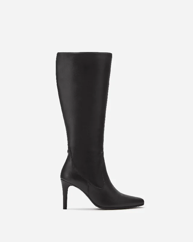 Freya Knee High Boots in Black Leather